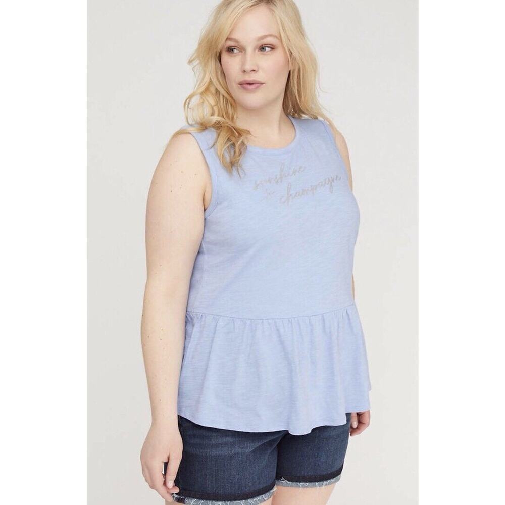 New Lane Bryant Womans‎ Sz 22/24 Plus Tank Ruffle Peplum Sunshine Champagne NWT